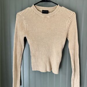 Beige Ribbed Long Sleeve Sweater